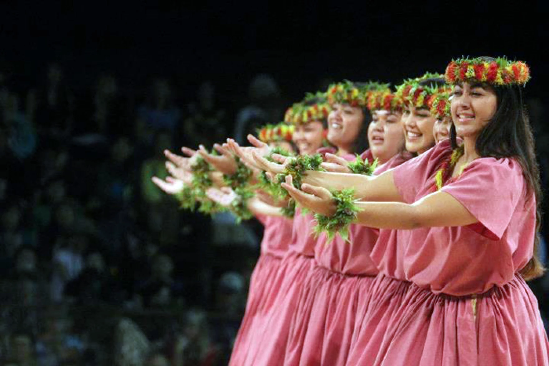 Dancers from Ka Pā Hula O Kauanoe O Waʻahila at the Merrie Monarch Festival.
